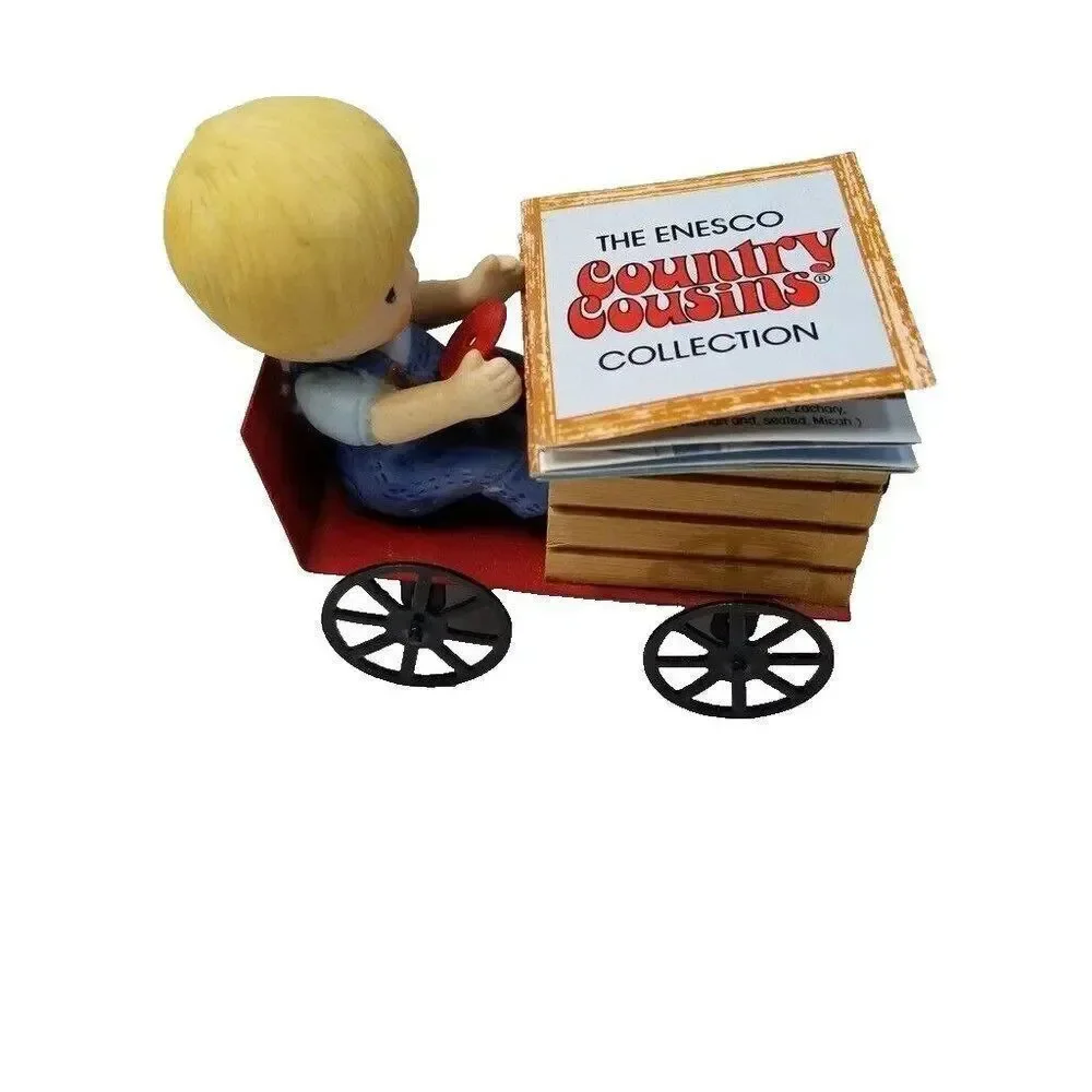 Vintage Enesco Scooter Go-Cart Metal Wood Brochure Country Cousins Figurine
